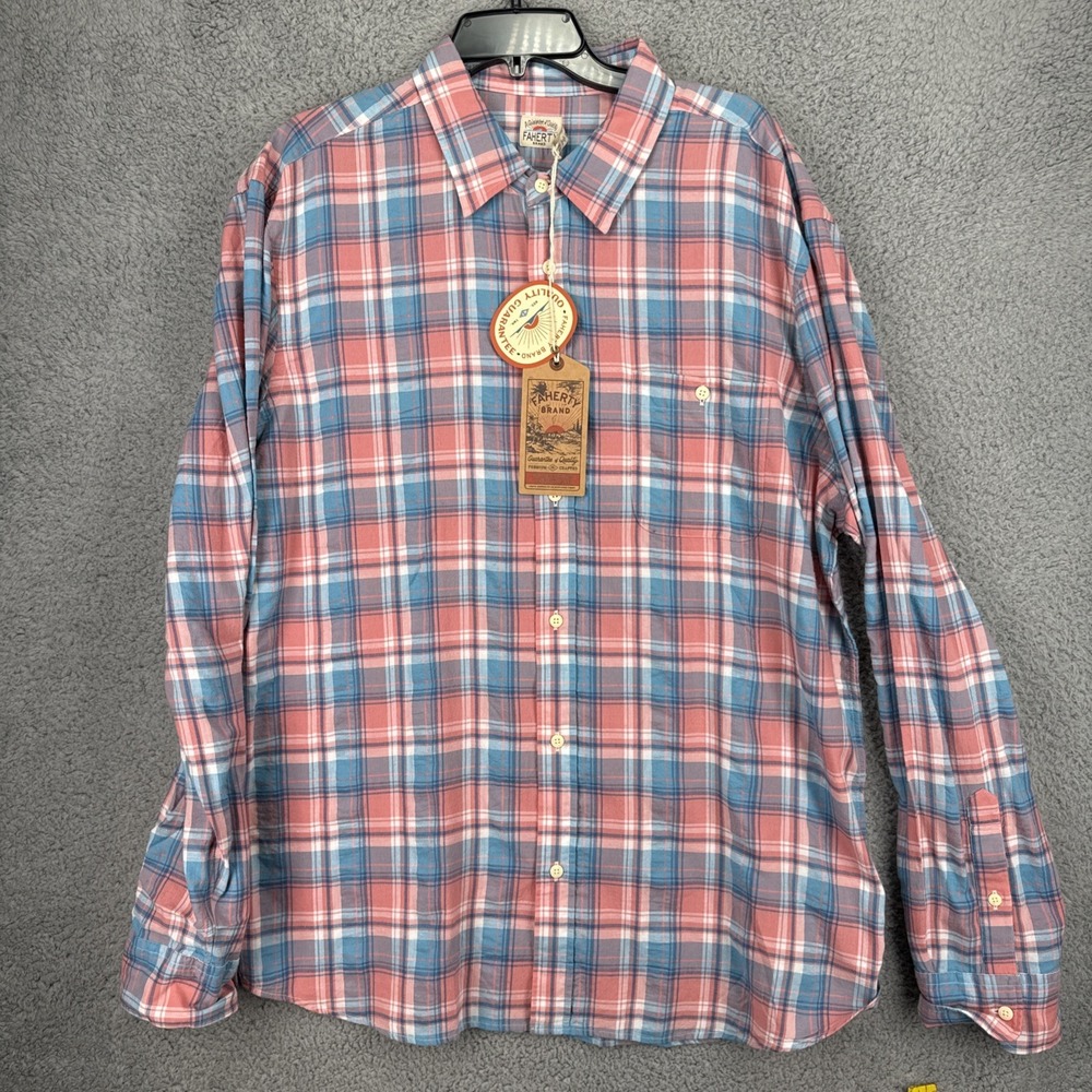 Faherty Mens XXL Long Sleeve Tropical Cotton Sunrise Berry Plaid Button Up Shirt